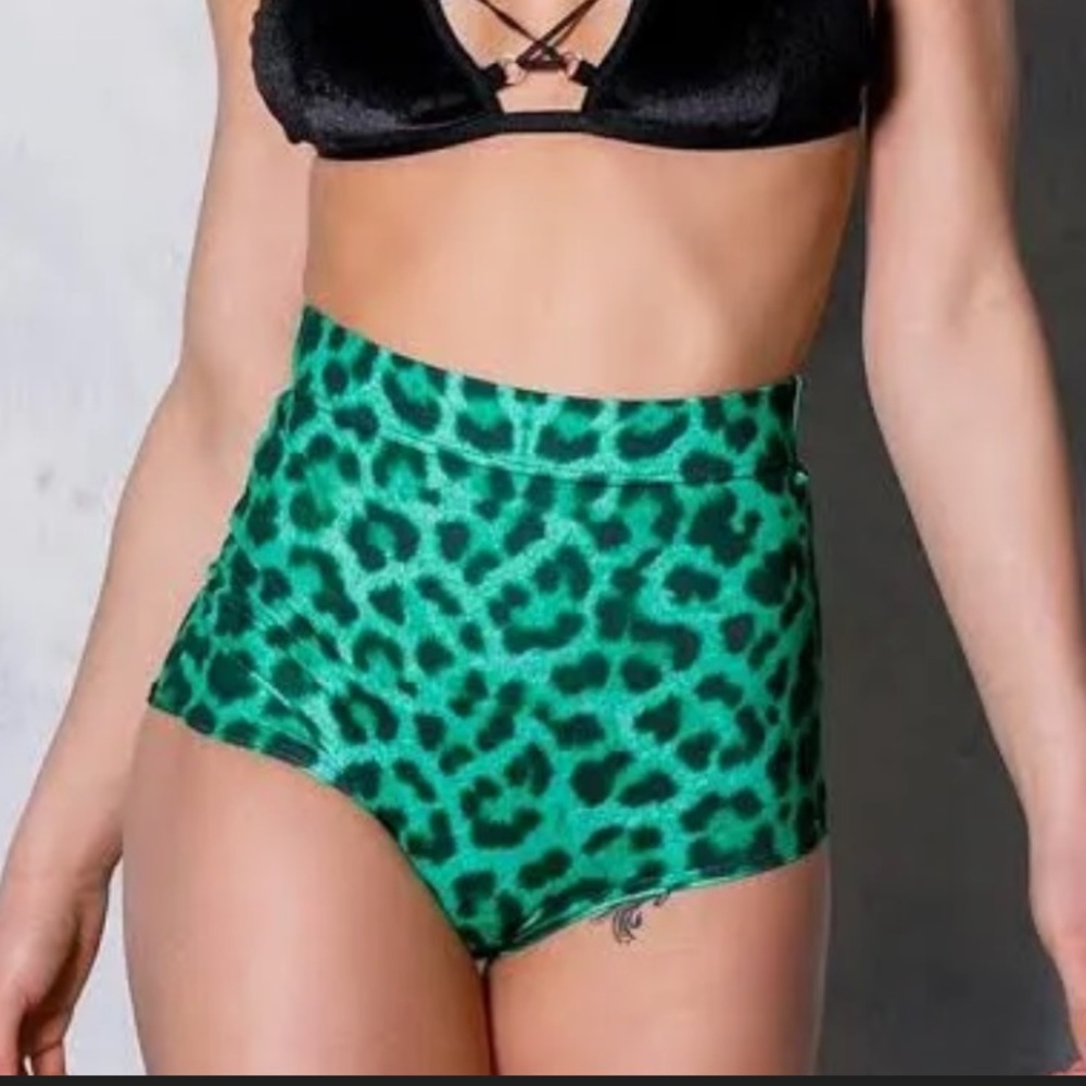 Green Leopard Print Athletic Shorts
